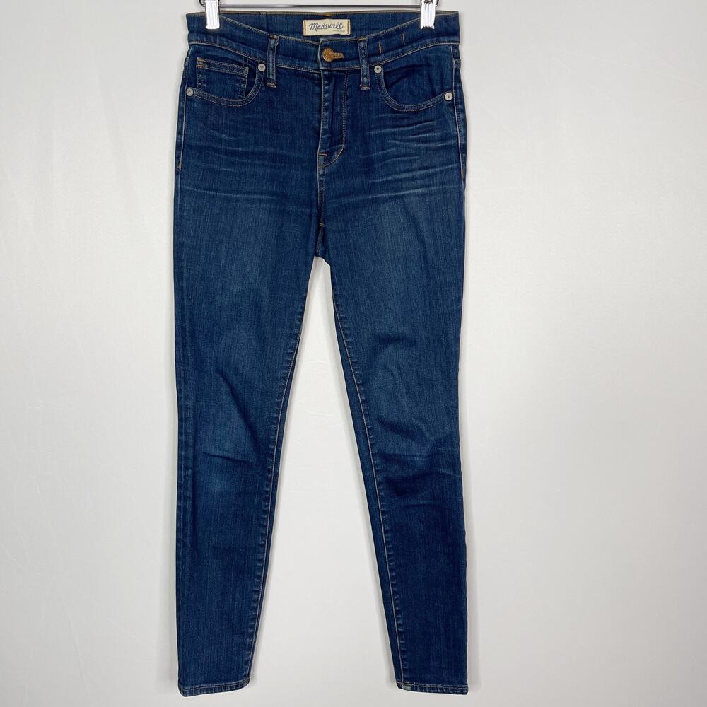 Madewell Womens 26 High Riser Skinny Jeans Dark Wash Whiskered Cotton Blend